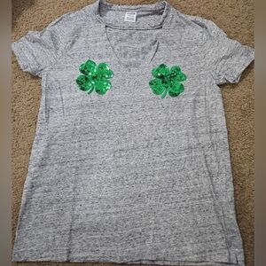 PINK Victoria's Secret Bling Sequin Shamrock Oversized Tee